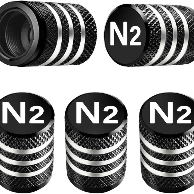 Tire Valve Stem Caps Cover - (5 Pack) Tire Air Cap N2 Nitrogen Metal with