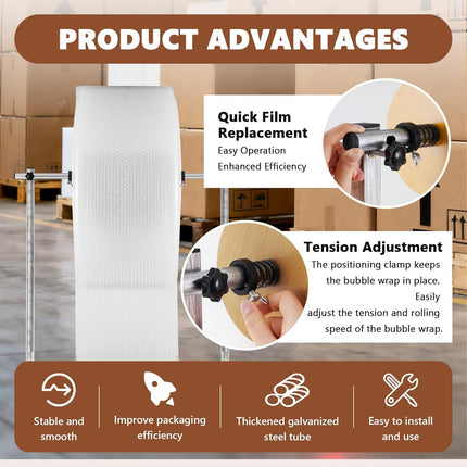 24 inch Bubble Wrap Roll Dispenser with Easy Film Replacement, Tabletop Manual Bubble Cushion Foam Wrap Holder for Packing, Moving and Shipping