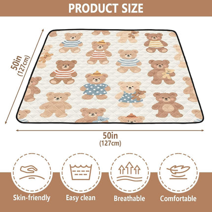 Cartoon Teddy Bears Baby Play Mat 50x50 Inch One-Piece Soft Crawling Mat Waterproof Playmat with Non-Slip Bottom for Babies, Toddlers, and Infants
