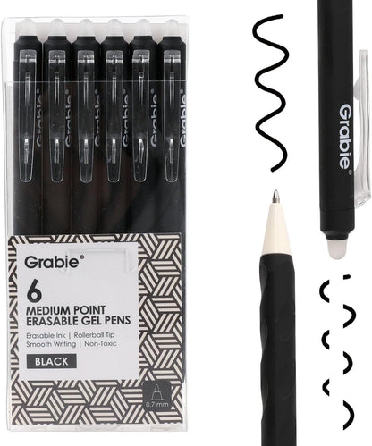 Erasable Gel Pens, Medium Point 0.7 mm, Pack of 6, Black