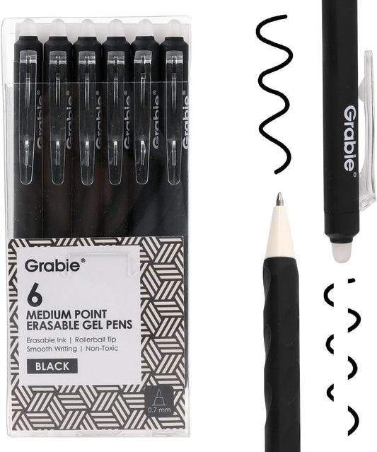 Erasable Gel Pens, Medium Point 0.7 mm, Pack of 6, Black