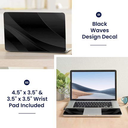 LSS 15 15.6 Inches Laptop Notebook Skin Sticker with 2 Wrist Pads - Reusable Cover Protector Vinyl Sticker Cover Decal Fits 13" - 16" HP Asus Acer Samsung - Black Waves