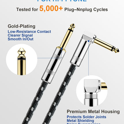 Guitar Cable 6ft(1.8M),22AWG OFC Core,Nylon Braided Electric Instrument Cable with 1/4 Inch TS Right Angle to Straight, Quarter Inch Cable, Guitar Cord 6 FT for Mixer, Microphone, Mandolin