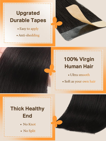 Jet Black 20 Inch Human Hair Tape-In Extensions, 50g 20pcs - photo 3