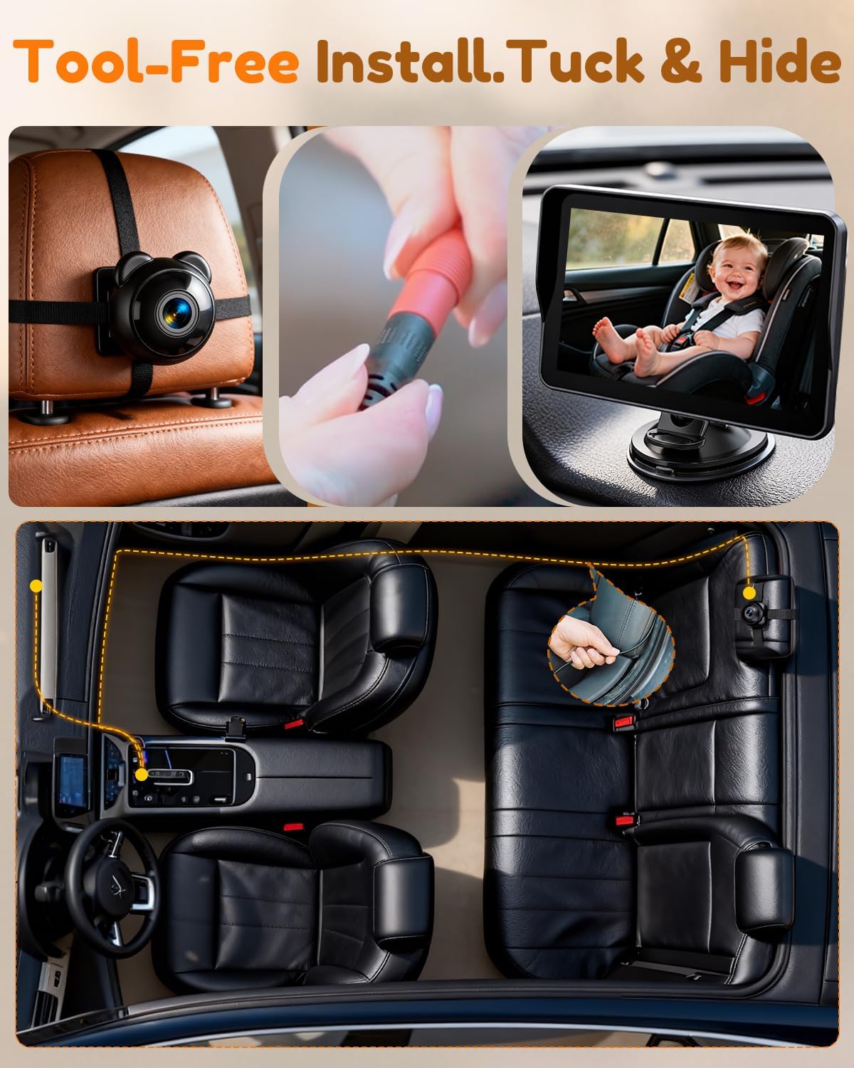 HD Baby Camera for Car 7.2-Inch: 3X Larger View, 5-Min USB Easy to Install, 1080P Auto Night Vision  - photo 5
