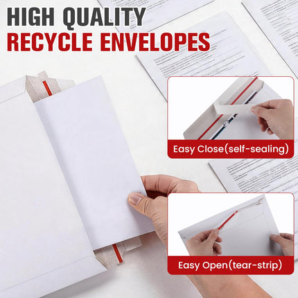 100 Pack 9X12 Inch Rigid Stay Flat Mailers, Self Seal Lightweight Cardboard Envelopes, White Mailers for Document, Magazine