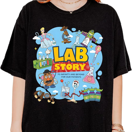 Lab Story Shirt Lab Week 2026 T-Shirt Science Laboratory Funny Graphic Tee La.b Technician Appreciation Gift to Infinity and Beyond for Our Patients Unisex Style