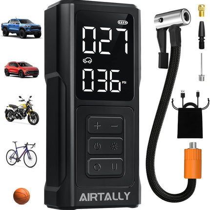 Tire Inflator Portable Air Compressor - 5200mAh 150PSI Quickly Inflate Portable Air Pump for Car Tires/Bike/Basketball with LED Large Dual Screen, Pressure Gauge & Auto Shut-Off