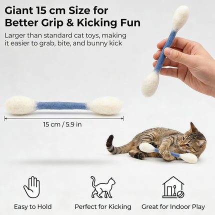 Cotton Swabs Cat with Catnip, 6 Pk Giant Kitten Chew Sticks for Indoor Boredom, Durable Dental Teething Ropes, Big Interactive Felt Kitty Kicker Play Lover Gift Accessories (Beige)