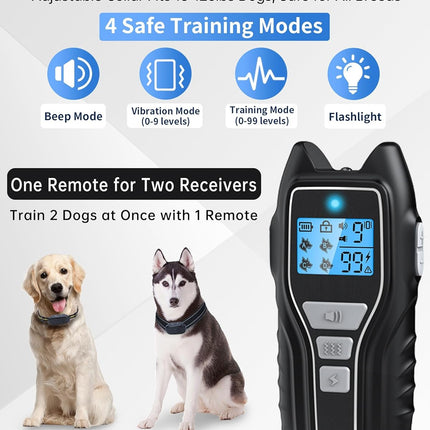 Shock Collar for Dogs 2 Dogs (15-120lbs) 2000FT Dog Shock Collar with Remote Control IPX7 Waterproof Dog Training Collar with Remote 4 Safe Modes Rechargeable Lock Flash Light for All Breeds Black