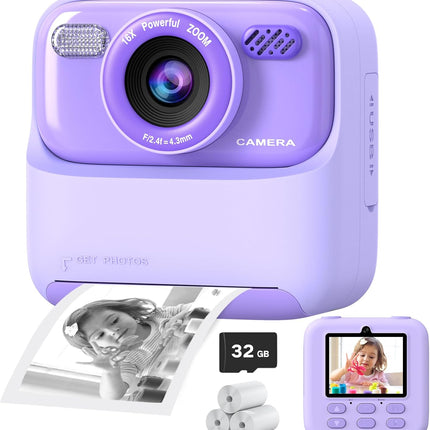 Kids Instant Digital Cameras for Boys and Girls, 1080P HD Dual-Lens Selfie Digital Camera with Print Paper & 32G Card, Christmas Birthday Gifts Toys for Toddler and Teenagers Age 3-16 Years Old