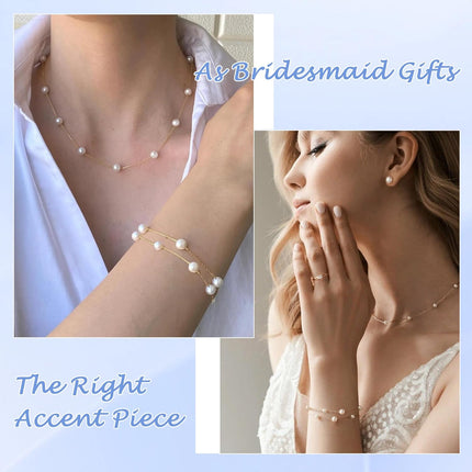 DAYANEY Pearl Bracelets for Women, Gold Bracelet Silver Pearl Jewelry as Gifts for Girls, Dainty Daisy and Heart Braclets Cute Floral Prom Jewelry for Bridesmaid Brazaletes Para Mujer