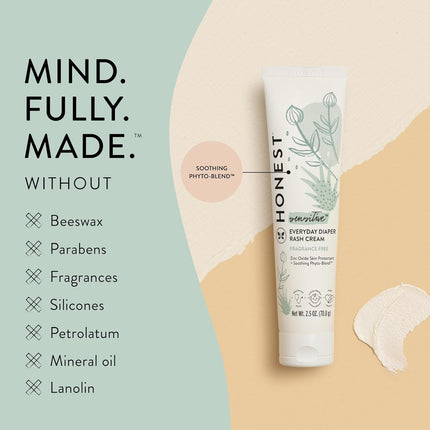 The Honest Company Hypoallergenic Diaper Rash Cream, Moisturizing, Calming Zinc Oxide Ointment, NEA Recognized Cruelty-Free, 2.5 oz