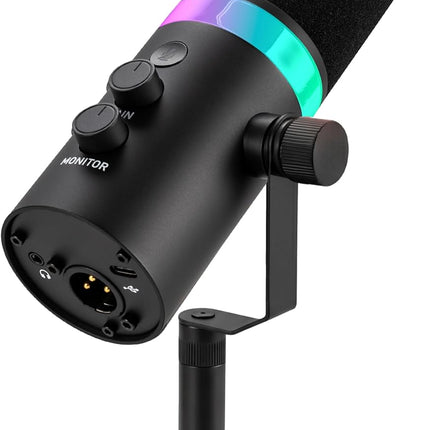 Pyle Dynamic Microphone, Dual Input USB/XLR Podcast Recording, PC Streaming Studio Mic with RGB Light, Mute Button, Desktop Stand, Headphone Jack, & Volume Control - Gaming & Voice-Over (PDMIC7B)