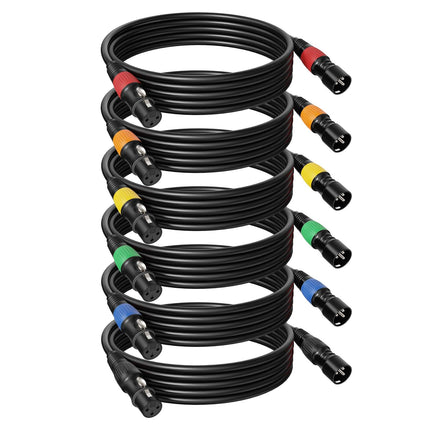 6‑Pack 25ft Color‑Coded XLR Cables, Male to Female Microphone Cable
