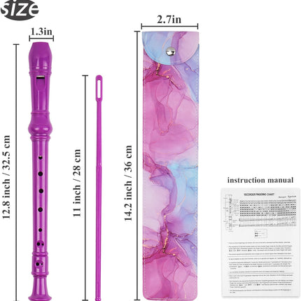 Recorder Instrument for Beginner Adults,8-Hole Soprano Descant Recorder Music Flute with with Cleaning Rod & Leather Case For Home Entertainment(2-Purple Blue Splash-ink）