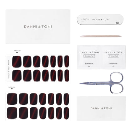 Semi-Cured Gel Nail Strips Dark Red Cat Eye Magnetic Wraps, 28 Stickers - photo 4