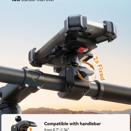Motorcycle Phone Mount, [1s Auto Lock][100mph Military Anti-Shake] Bike Phone Holder for Bicycle, [10s Quick Install] Handlebar Phone Mount, Compatible with iPhone, Samsung, All Cell Phone