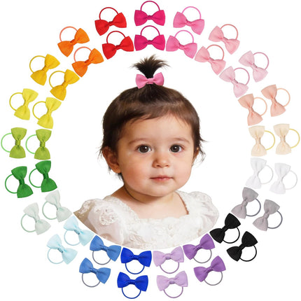 Hair Ties for Baby Girls - 42PCS Small 2 inches Hair Bows, Elastic Rubber Ties Ponytail Holders for Infants Toddlers Kids in 21 Color Pairs