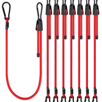 Lucky Straps 48" Black Adjustable Carabiner Bungee Cords with Hooks, 8 Pack