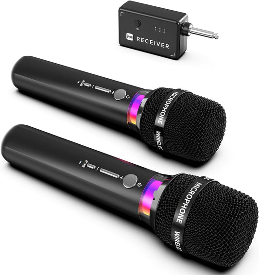 Wireless Microphone, Rechargeable Wireless Microphones with One-to-One Chip Connection and LED Lights, 40H Duration