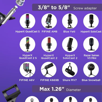 InnoGear Microphone Stand Mic Boom Arm for Blue Yeti HyperX QuadCast S SoloCast Snowball Fifine K669B and other Mic, with Shock Mount Windscreen Pop Filter Mic Clip Holder Cable Ties, Medium