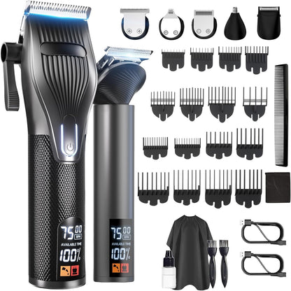 Hair Clippers for Men, Professional Cordless Hair Cutting and Trimmers Set with 7500RPM Powerful Motor & LCD Display, Mutil Function Mens Electric Hair Grooming Shaver Kit for Nose, Face, Body, Beard