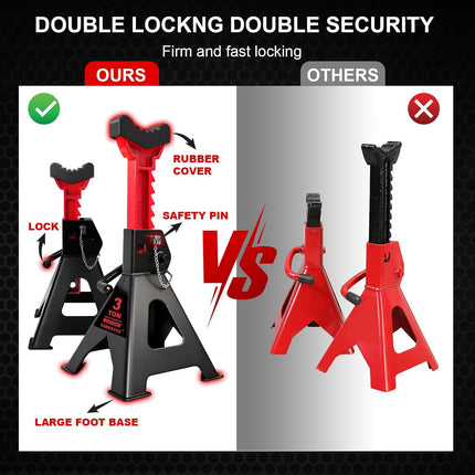 3 Ton (6,600 LBs) Jack Stands with Double Pin Locking,Rubber Cover and Large Foot Base,11"-17" Adjustable Height,Heavy Duty Car Jack Stands,Lifting SUV,MPV,Pickup Truck,ATV/UTV,1 Pair