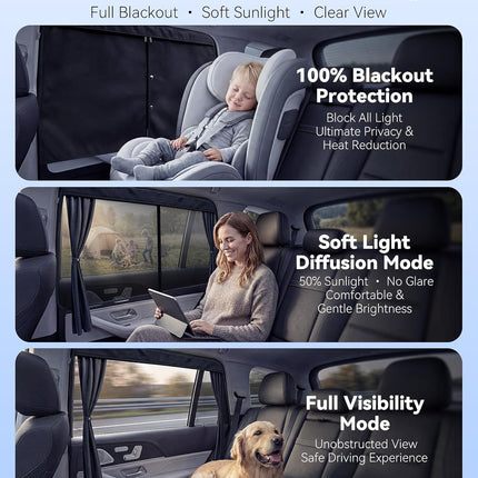 Nmoiss [2026 Upgraded] Car Window Shades for Baby [Ice Crystal Cooling Layer] (2 Pack) 99% UV-Blocker Protection Side Window Curtains Roll Windows Down Privacy Full Covers/Half Shade Options