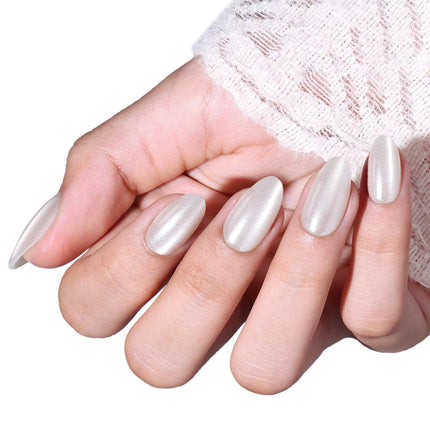 French Tip Press On Nails Short Almond 32Pcs 16 Sizes Reusable