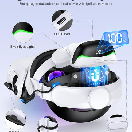 Kawaye Head Strap for Meta Quest 3S/3/2, 6700mAh Hot-Swap Batteries for Oculus Head Strap Extend 2-3Hrs,Dual Dial Adjustable VR Headset Strap for Weight Balance, Reduce Facial Stress-MQ4000