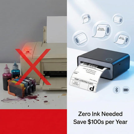 4x6 Thermal Shipping Label Printer - Wireless Bluetooth, Rechargeable Battery, No Ink Needed - for iPhone, Android, Home
