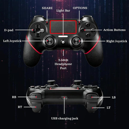 Wireless Controller for Ps4 Controller Compatible with PS4/Slim/Pro/Windows PC,with Touchpad/Vibration/Built-in Speaker&3.5mm Headphone Jack/Six-axis Motion Control/USB-C Charging Cable,Black Red