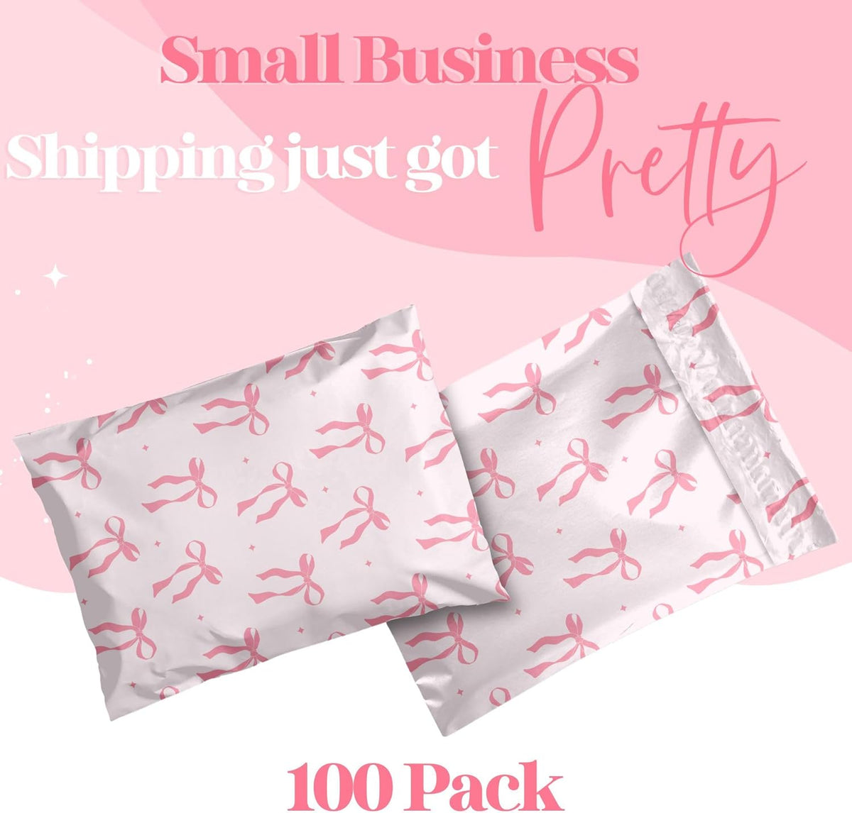 6x9 Pink Bow Designer Poly Mailers, 100 Pack - photo 2