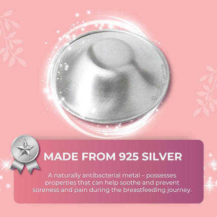 Silverette® The Original Silver Nursing Cups, Nipple Covers for Breastfeeding Essentials, Pure 925 Silver Nipple Shields