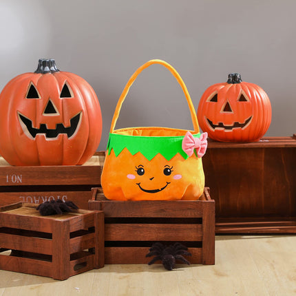 Halloween Trick or Basket, Pumpkin, Pink Bow