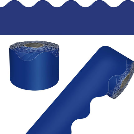 Carson Dellosa Education 65Ft of Navy Blue Bulletin Board Borders, 1 Roll of Scalloped Trim for Rolling Whiteboard, Cork and Posterboard, Patriotic Decorations, Party, and Classroom Decor