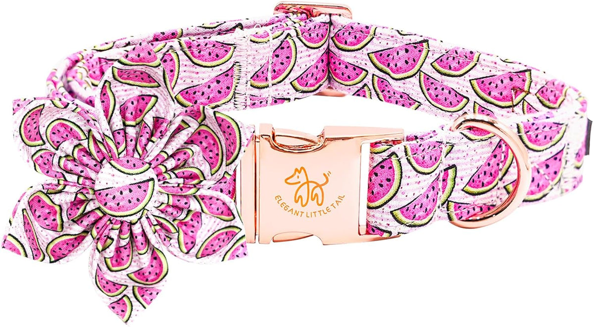 Watermelon Print Adjustable Dog Collar with Flower for X-Small Dogs