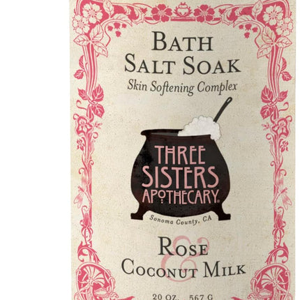 Three Sisters Apothecary 20 oz. Bath Salt Soaks (Rose and Coconut Milk)