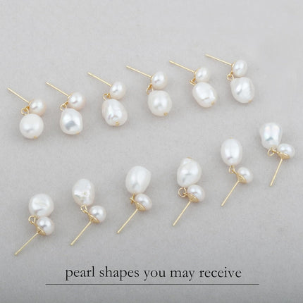 Handmade Freshwater Cultured White Baroque Pearl Dangling Drop Earrings for Women, 14K Gold Plated