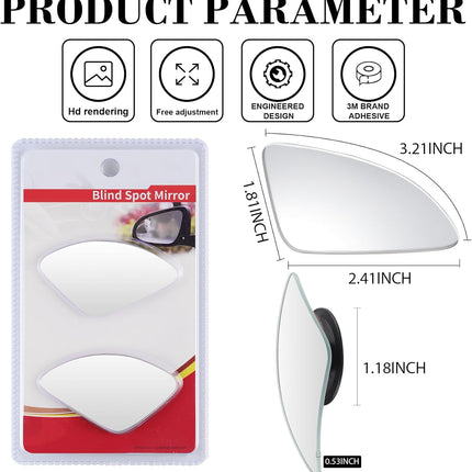 LivTee Blind Spot Car Mirror，Asymmetric Fan Shaped HD Glass Frameless Convex Rear View Mirror with wide angle Adjustable Stick for Cars SUV and Trucks, Pack of 2