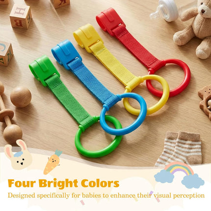 8Pcs Baby Playpen Pull up Rings, Premium Baby Pull up Rings for Play Pen Standing up, Plastic Safety Walking Exercises Assistant Rings for Infants Babies Toddler, 4 Colors.