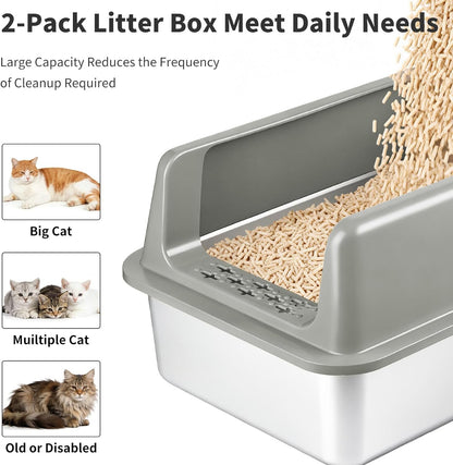 2 Pack Stainless Steel Enclosed Cat Litter Boxes with Lid and Scoop - photo 3