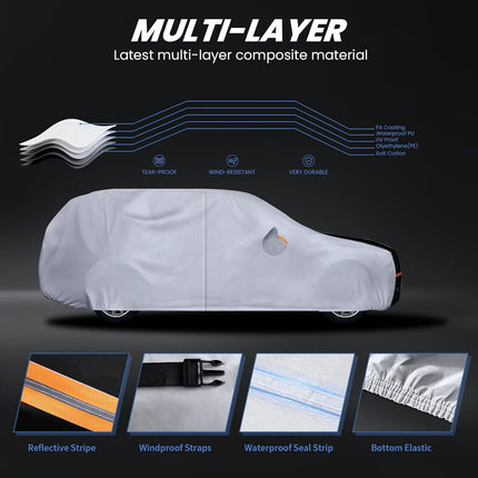 Multi-Layer Car Cover Custom Fit for Kia Soul(2009-2026), 100% Waterproof All Weather for Automobiles, Gift with Towel, Heavy Duty Car Covers for Rain Sun UV Protection with Door Zipper