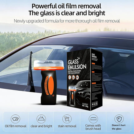 Glass Guard, Glass Oil Film Remover for Car, Glassy Emulsion Cleaner Roll-On Glass Compound with Cleaning Board, Removes Oil Film & Smudges, Improve Windshield Clarity for Safe Driving (100ml+Brush)