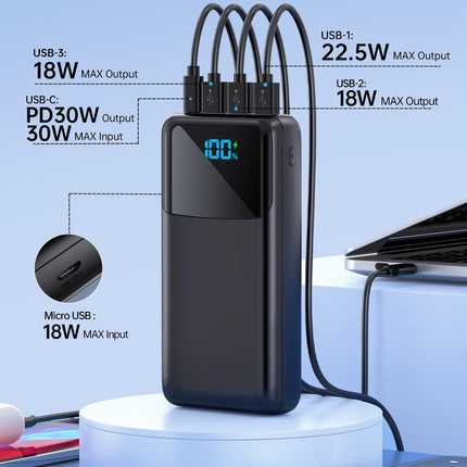 Portable Charger Power Bank 50000mAh, USB-C PD 30W Fast Charging, High Capacity External Battery Pack for Camping, Portable Phone Charger for iPhone 17/16/15/14/13/12/11 Samsung Android (Black)