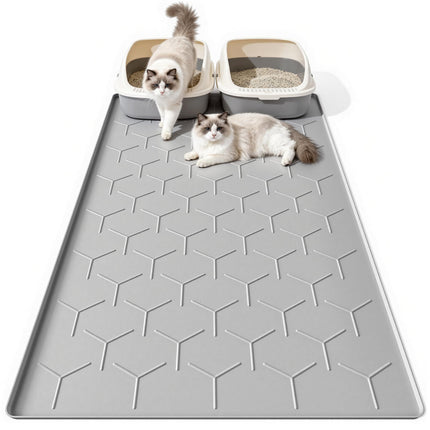 Silicone Cat Litter Mat, 24"x16", Raised Edge Waterproof, Grey
