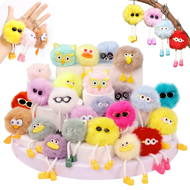 24 PCs Party Favors Keychains - Plush Backpack Keychain Bulk Kids Keychain Cute for Birthday Party Favors for Kids 8-12 Back to School Gifts for Students Classroom Prizes Elementary