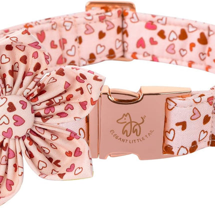 Elegant Little Tail Valentine's Heart Dog Collar, Cute Detachable with Flower, Gift Pet Collar Adjustable for X-Small Puppy