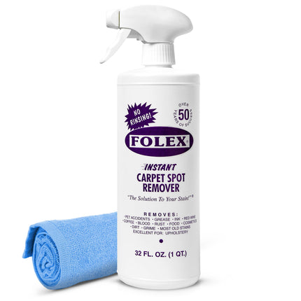 Instant Carpet Spot Remover 32 oz – Powerful Stain Remover for Carpets, Upholstery & Rugs – Eliminates Pet Stains, Grease, Red Wine, Food, Makeup & More – With Reusable Cleaning Cloth - 1 Pack